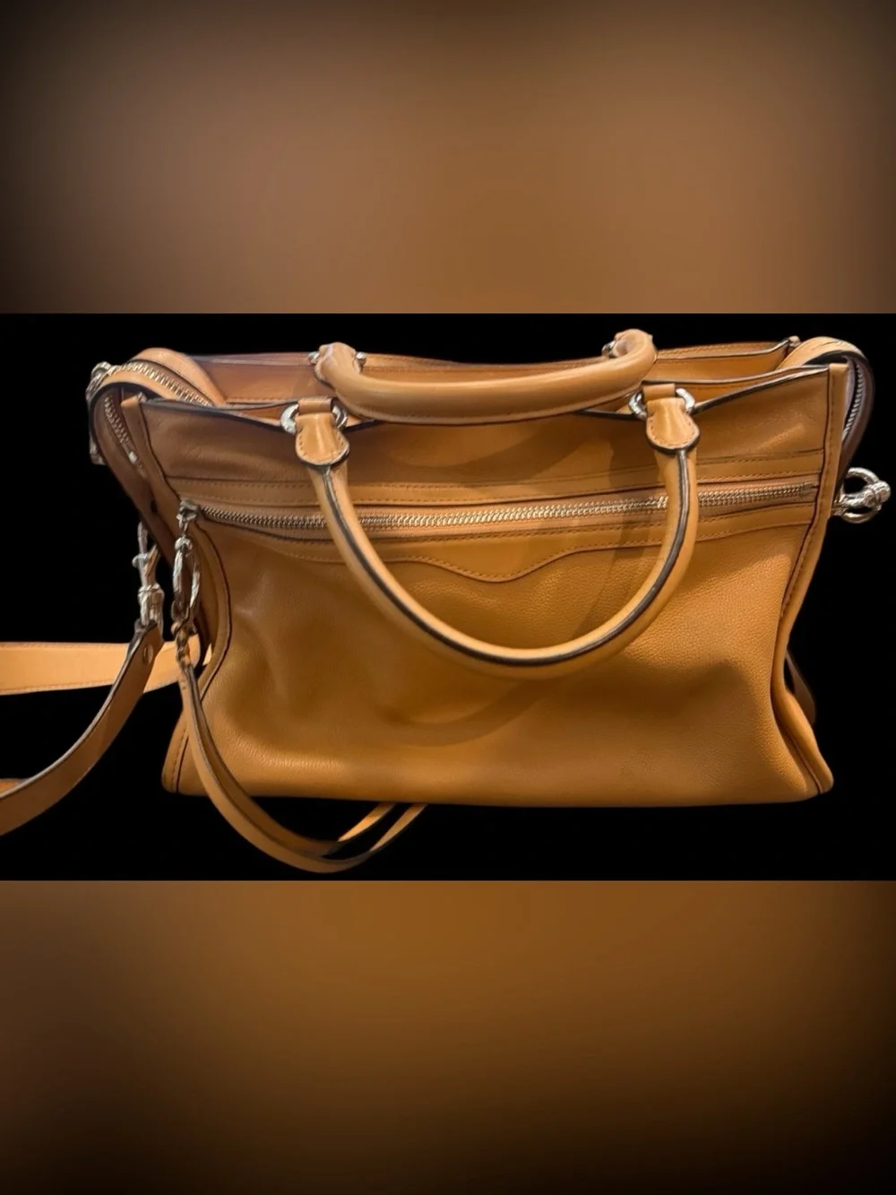 Rebecca Minkoff Satchel Tote Bag Purse Cognac Brown Pebbled Leather